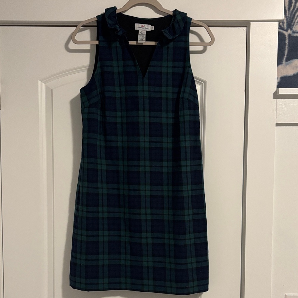 Vineyard Vines Navy and Green Plaid Mini Dress Size 4
